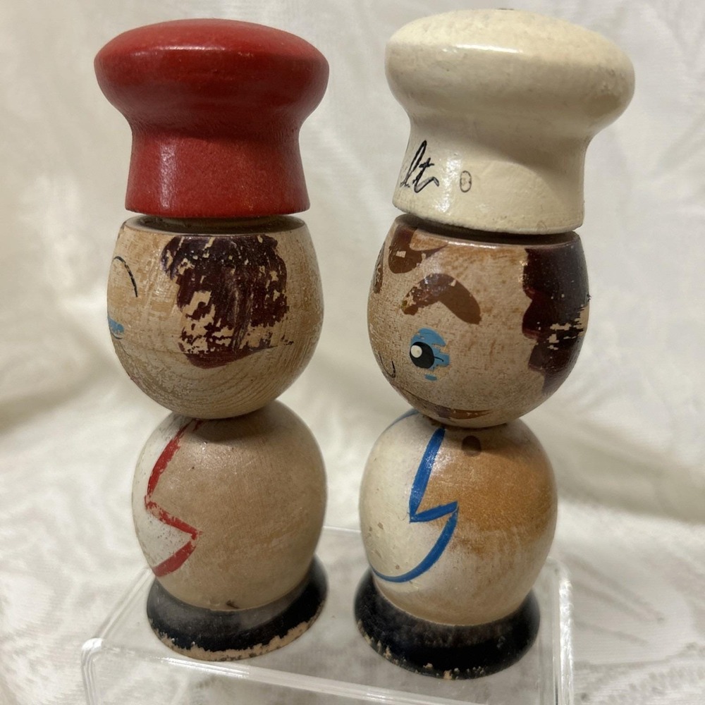 Vintage Painted Wood People Salt And Pepper Shakers Made In Japan - Picture 3 of 8